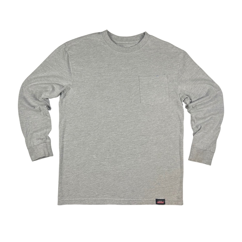 Genuine Dickies Mens Gray Long Sleeve Pocket T-Shirt Size M Workwear Crew Neck